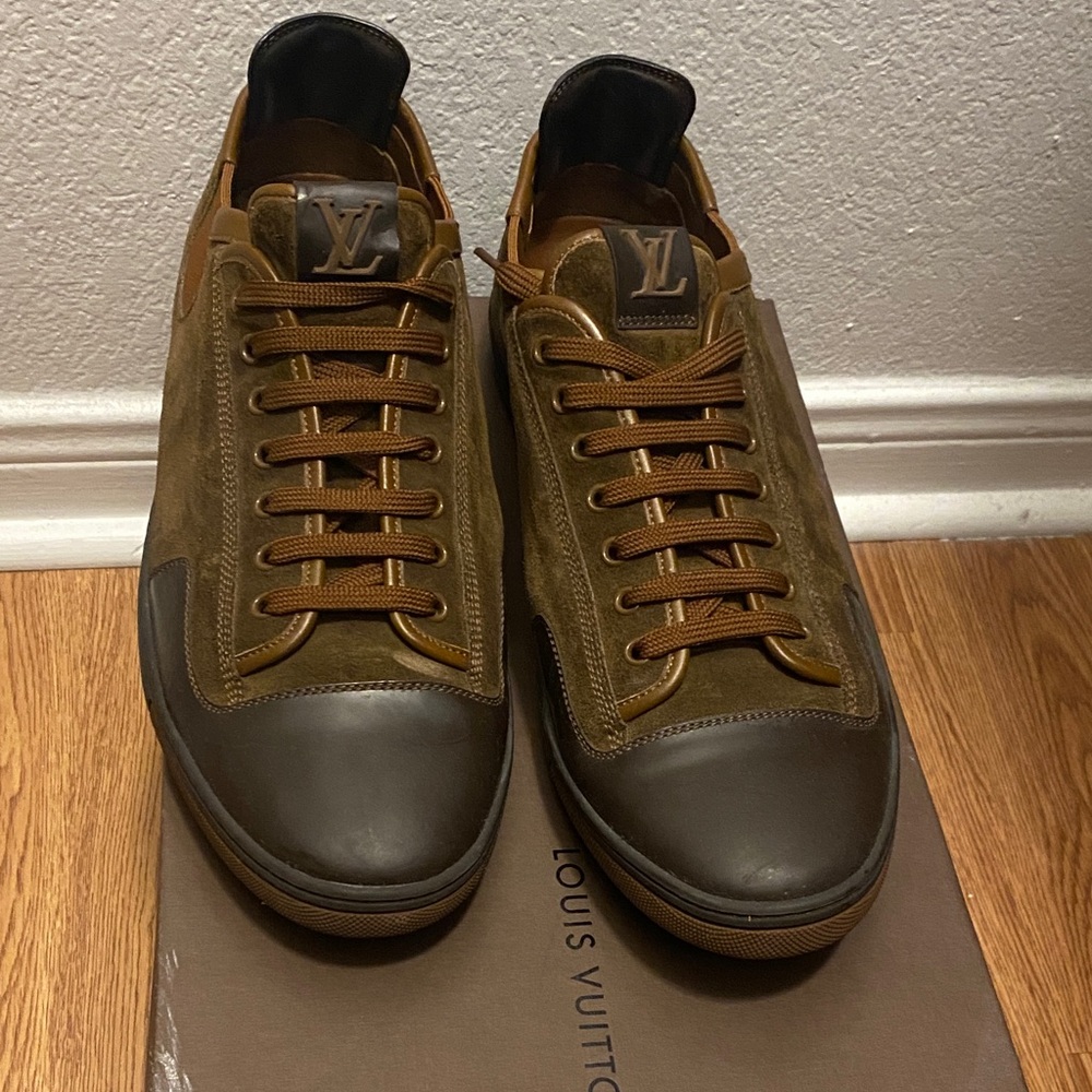 Authentic Louis Vuitton Men's Olive and Brown Sneakers